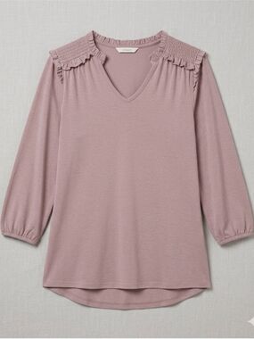 Beacon Apparel Heather Purple Ruffle Top Large Feminine 3 4 Sleeve Cotton Modal